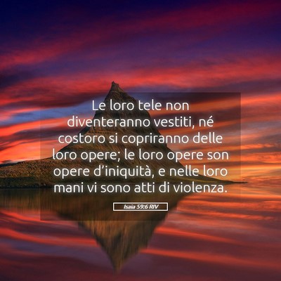 Picture 05 - Isaia 59:6 RIV - Le loro tele non diventeranno vestiti, né - Bible Verse Picture