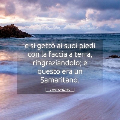Picture 05 - Luca 17:16 RIV - e si gettò ai suoi piedi con la faccia a terra, - Bible Verse Picture