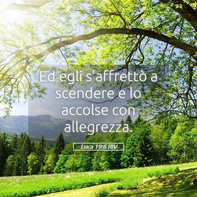 Picture 05 - Luca 19:6 RIV - Ed egli s’affrettò a scendere e lo accolse con - Bible Verse Picture