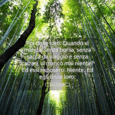 Picture 05 - Luca 22:35 RIV - Poi disse loro: Quando vi mandai senza borsa, - Bible Verse Picture