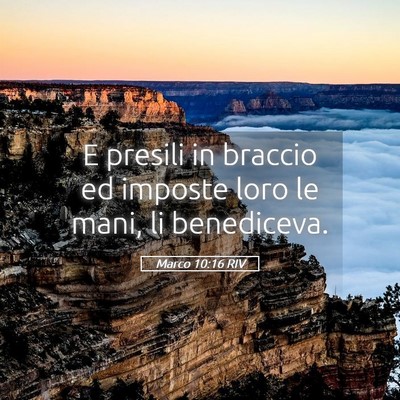 Picture 05 - Marco 10:16 RIV - E presili in braccio ed imposte loro le mani, li - Bible Verse Picture