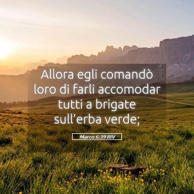 Picture 05 - Marco 6:39 RIV - Allora egli comandò loro di farli accomodar - Bible Verse Picture