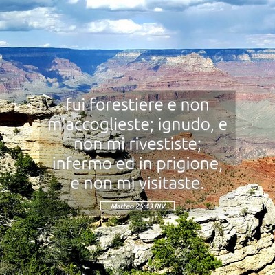 Picture 05 - Matteo 25:43 RIV - fui forestiere e non m’accoglieste; ignudo, e - Bible Verse Picture