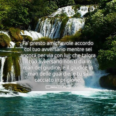 Picture 05 - Matteo 5:25 RIV - Fa’ presto amichevole accordo col tuo - Bible Verse Picture