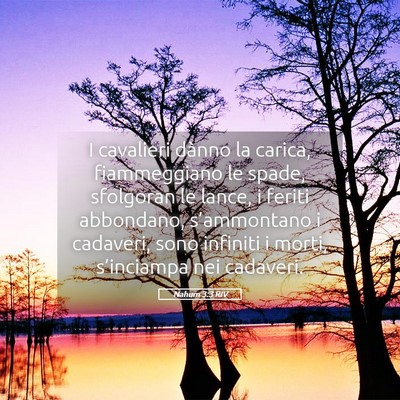 Picture 05 - Nahum 3:3 RIV - I cavalieri dànno la carica, fiammeggiano le - Bible Verse Picture