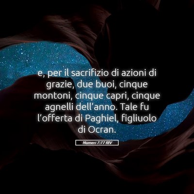Picture 05 - Numeri 7:77 RIV - e, per il sacrifizio di azioni di grazie, due - Bible Verse Picture
