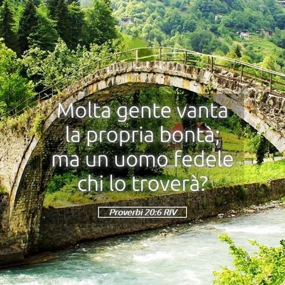 Picture 05 - Proverbi 20:6 RIV - Molta gente vanta la propria bontà; ma un uomo - Bible Verse Picture