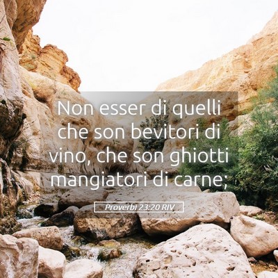 Picture 05 - Proverbi 23:20 RIV - Non esser di quelli che son bevitori di vino, che - Bible Verse Picture