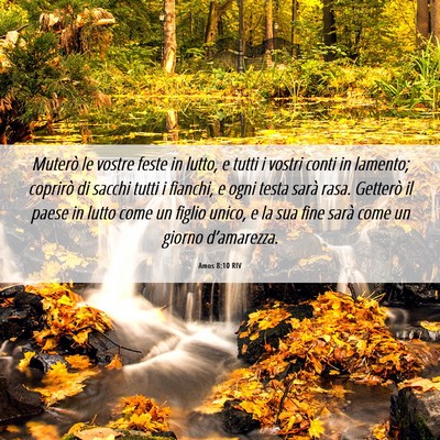Picture 06 - Amos 8:10 RIV - Muterò le vostre feste in lutto, e tutti i - Bible Verse Picture