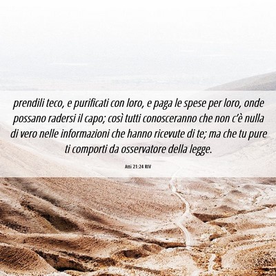 Picture 06 - Atti 21:24 RIV - prendili teco, e purificati con loro, e paga le - Bible Verse Picture