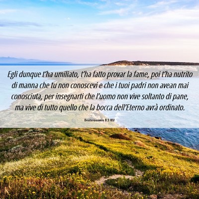 Picture 06 - Deuteronomio 8:3 RIV - Egli dunque t’ha umiliato, t’ha fatto provar - Bible Verse Picture