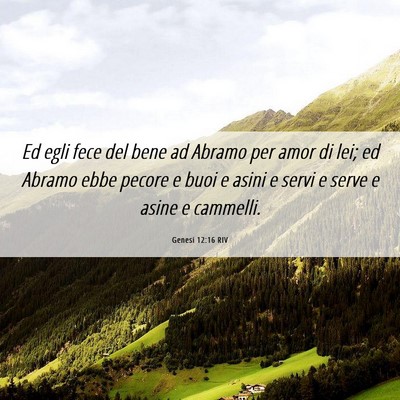 Picture 06 - Genesi 12:16 RIV - Ed egli fece del bene ad Abramo per amor di lei; - Bible Verse Picture