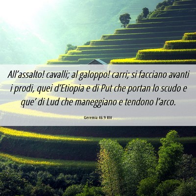 Picture 06 - Geremia 46:9 RIV - All’assalto! cavalli; al galoppo! carri; si - Bible Verse Picture