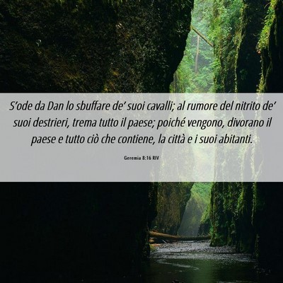 Picture 06 - Geremia 8:16 RIV - S’ode da Dan lo sbuffare de’ suoi cavalli; al - Bible Verse Picture