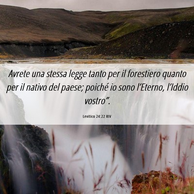 Picture 06 - Levitico 24:22 RIV - Avrete una stessa legge tanto per il forestiero - Bible Verse Picture