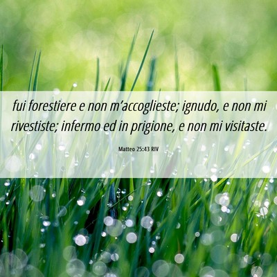 Picture 06 - Matteo 25:43 RIV - fui forestiere e non m’accoglieste; ignudo, e - Bible Verse Picture