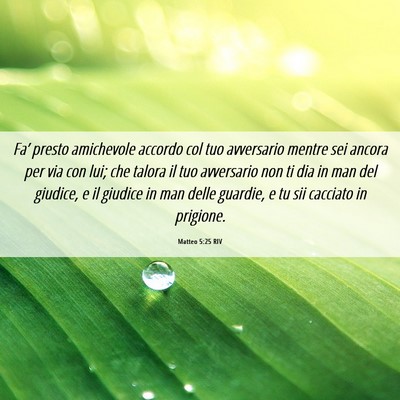 Picture 06 - Matteo 5:25 RIV - Fa’ presto amichevole accordo col tuo - Bible Verse Picture
