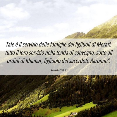 Picture 06 - Numeri 4:33 RIV - Tale è il servizio delle famiglie dei figliuoli - Bible Verse Picture