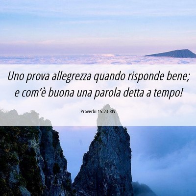 Picture 06 - Proverbi 15:23 RIV - Uno prova allegrezza quando risponde bene; e - Bible Verse Picture