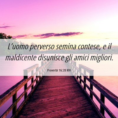 Picture 06 - Proverbi 16:28 RIV - L’uomo perverso semina contese, e il maldicente - Bible Verse Picture