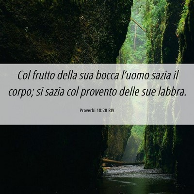 Picture 06 - Proverbi 18:20 RIV - Col frutto della sua bocca l’uomo sazia il - Bible Verse Picture