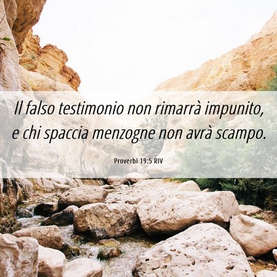 Picture 06 - Proverbi 19:5 RIV - Il falso testimonio non rimarrà impunito, e chi - Bible Verse Picture