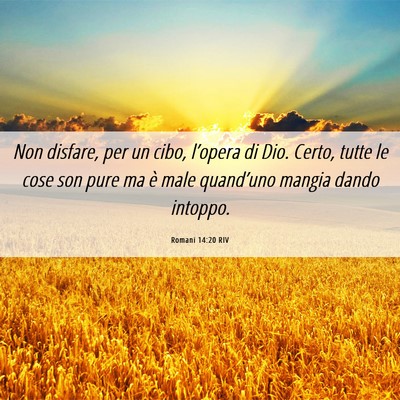 Picture 06 - Romani 14:20 RIV - Non disfare, per un cibo, l’opera di Dio. - Bible Verse Picture