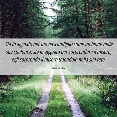 Picture 06 - Salmi 10:9 RIV - Sta in agguato nel suo nascondiglio come un leone - Bible Verse Picture