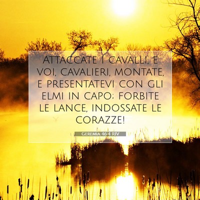 Picture 07 - Geremia 46:4 RIV - Attaccate i cavalli, e voi, cavalieri, montate, e - Bible Verse Picture