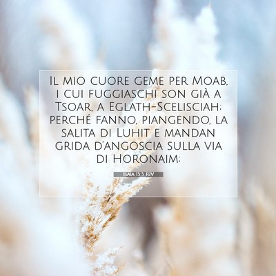 Picture 07 - Isaia 15:5 RIV - Il mio cuore geme per Moab, i cui fuggiaschi son - Bible Verse Picture