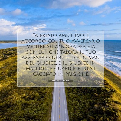 Picture 07 - Matteo 5:25 RIV - Fa’ presto amichevole accordo col tuo - Bible Verse Picture